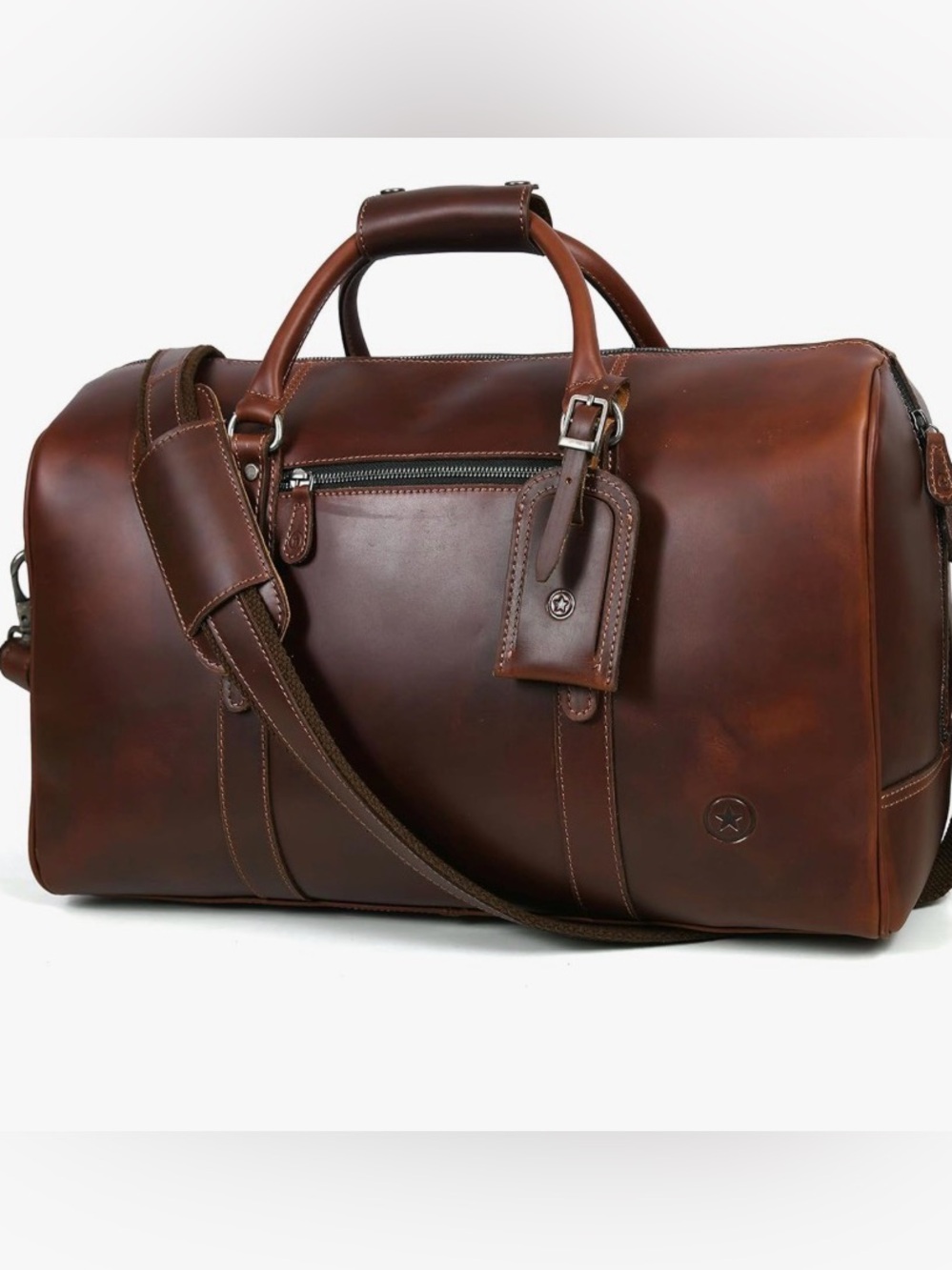 Premium Brown Leather Travel Duffel Bag - Women's/Men ‘s Travel Bag - Picture 3 of 12